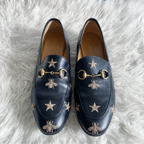 Gucci Jordaan Embroidered Leather Loafer Bee Star
Black Gold Horsebit Size 37.5 - Picture 11 of 11